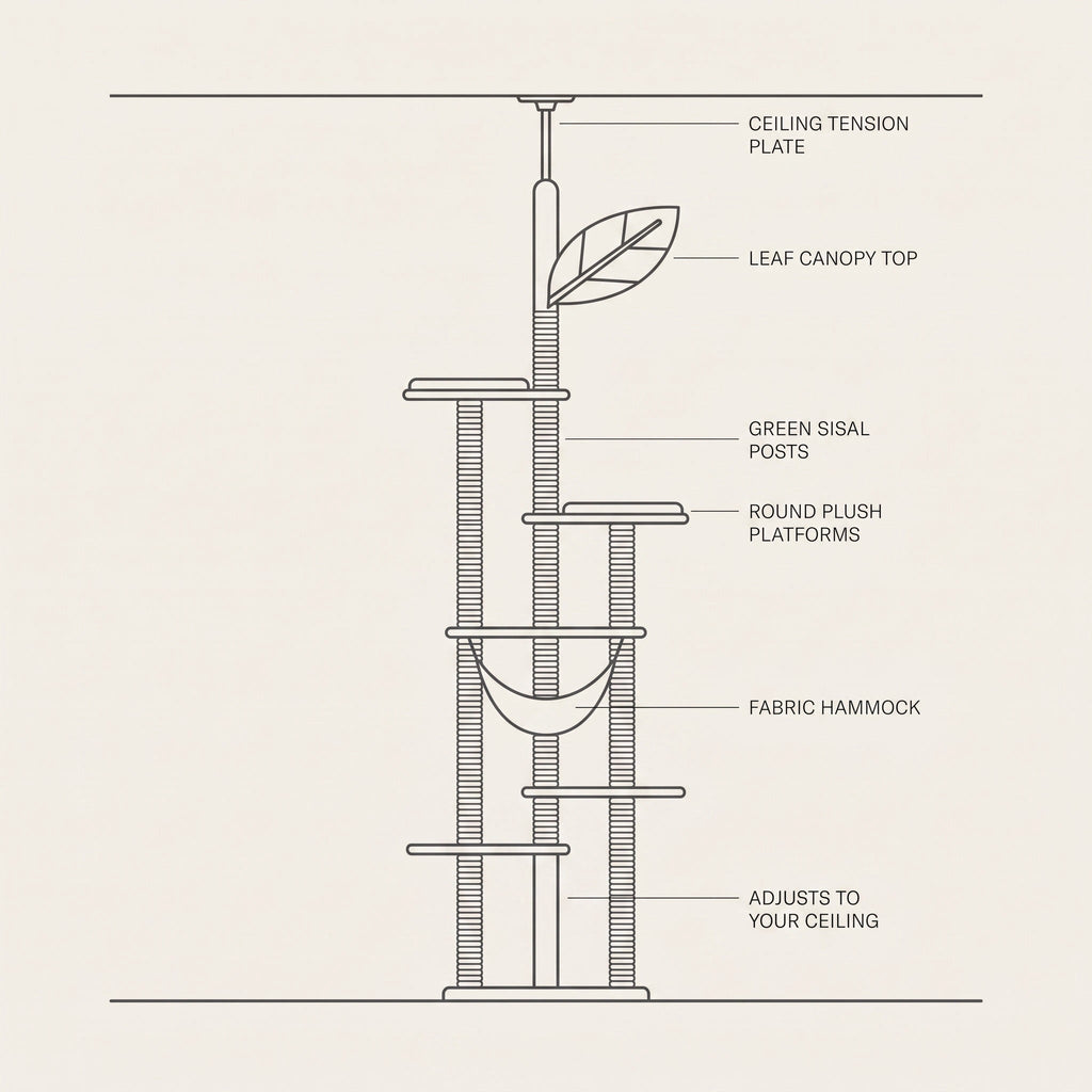 Saguaro Cactus Cat Tree, Floor to Ceiling with Hammock and Condo — view 5
