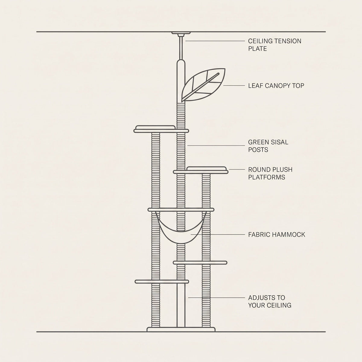 Saguaro Cactus Cat Tree, Floor to Ceiling with Hammock and Condo — view 5