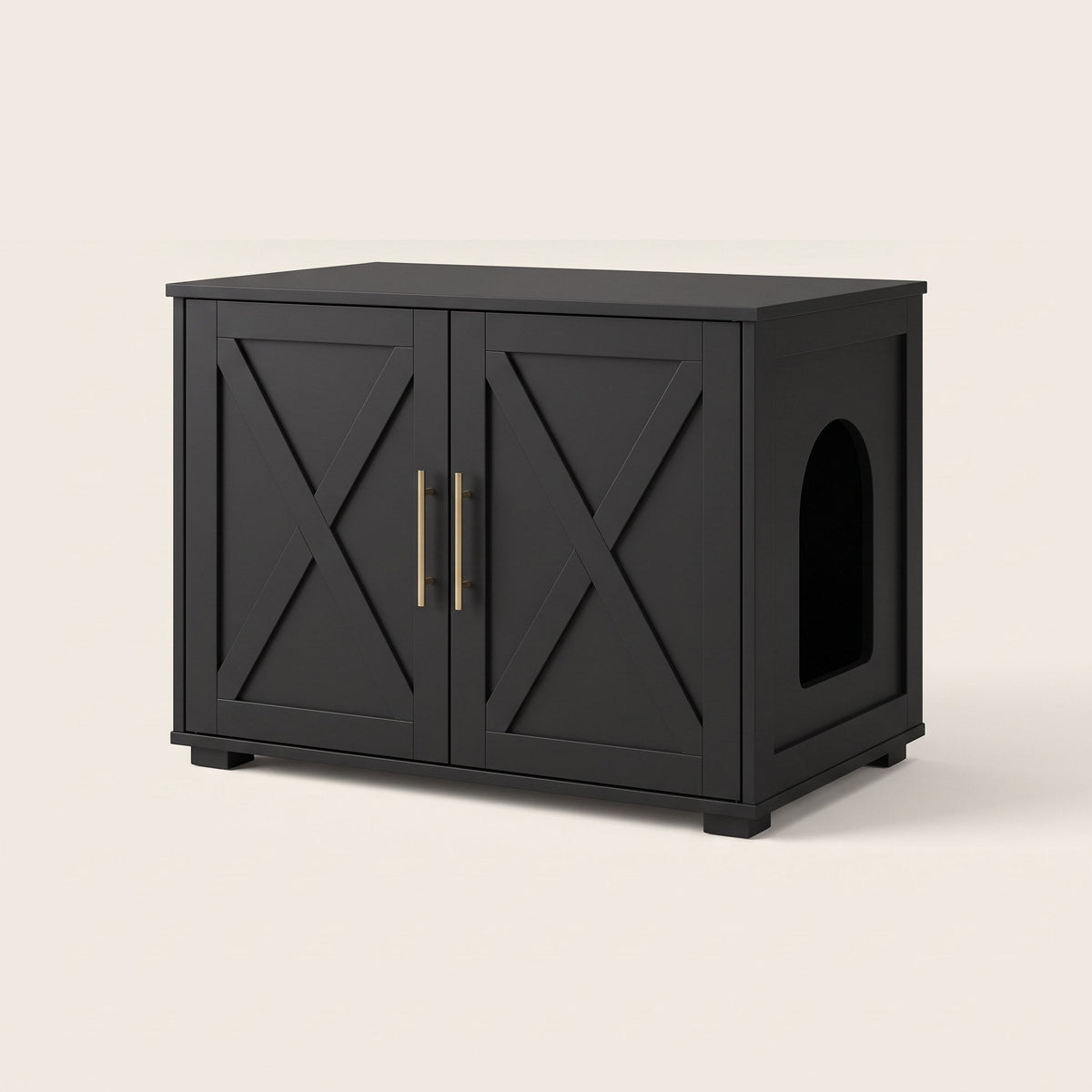 Stable Hidden Litter Box Furniture, End Table with Sliding Barn Doors — view 2