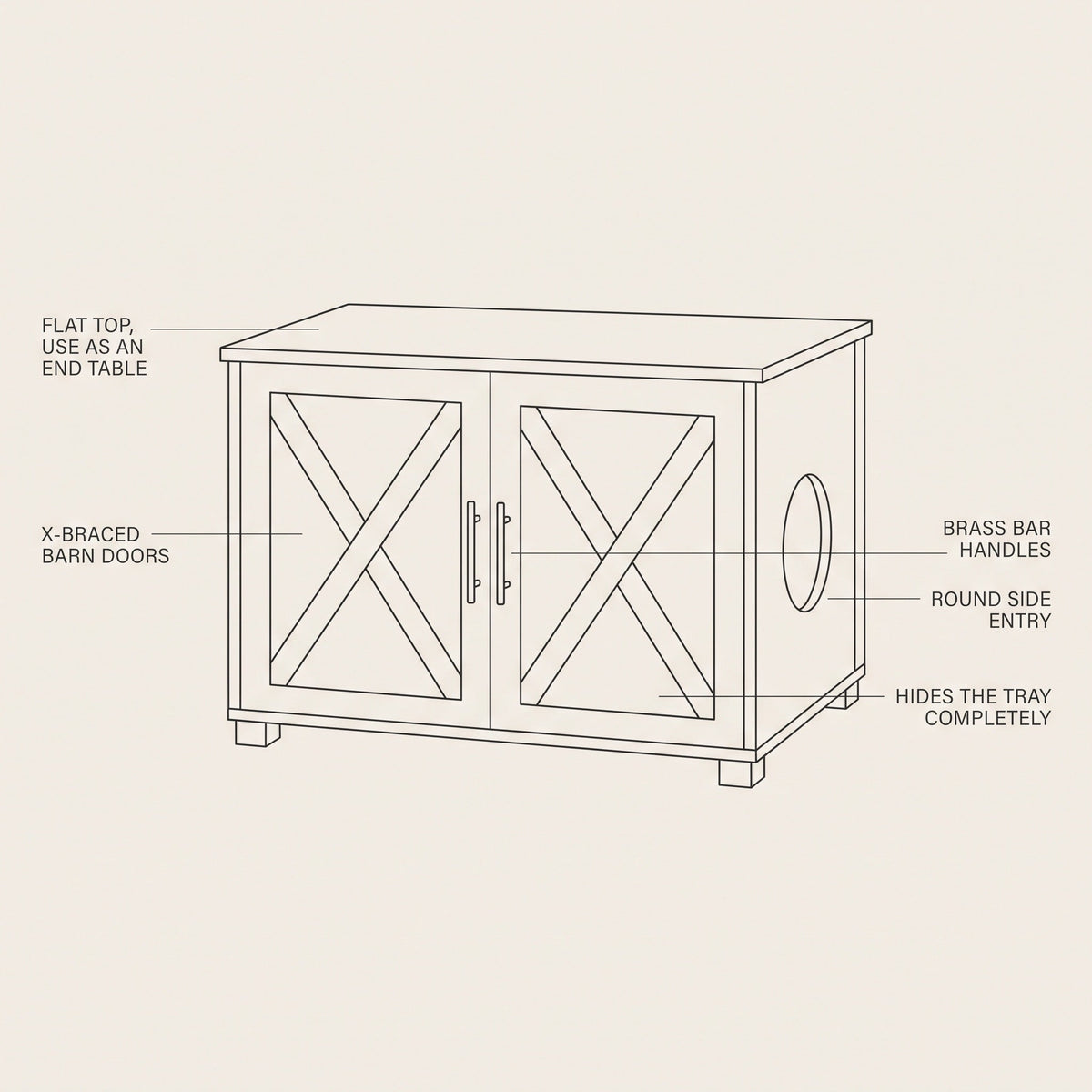 Stable Hidden Litter Box Furniture, End Table with Sliding Barn Doors — view 5