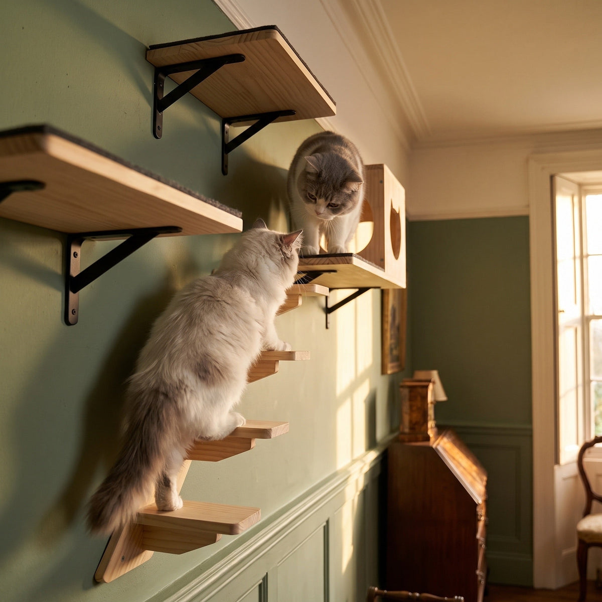 Summit Cat Wall Furniture Bundle, 4-Step Stairway with Shelves and Hammock — view 3