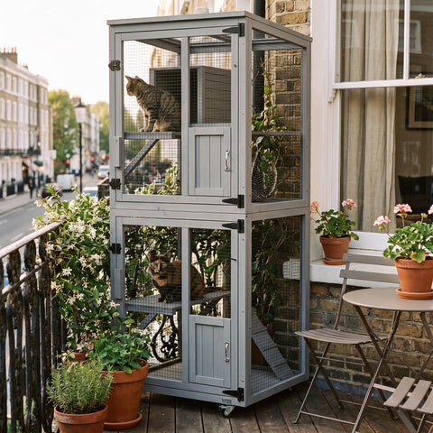 Veranda Catio on Wheels for Balconies, 4-Tier with Waterproof Roof