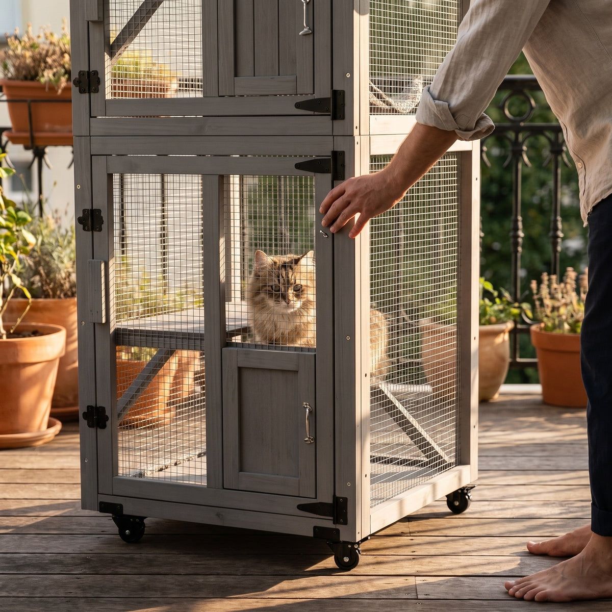 Veranda Catio on Wheels for Balconies, 4-Tier with Waterproof Roof — view 3
