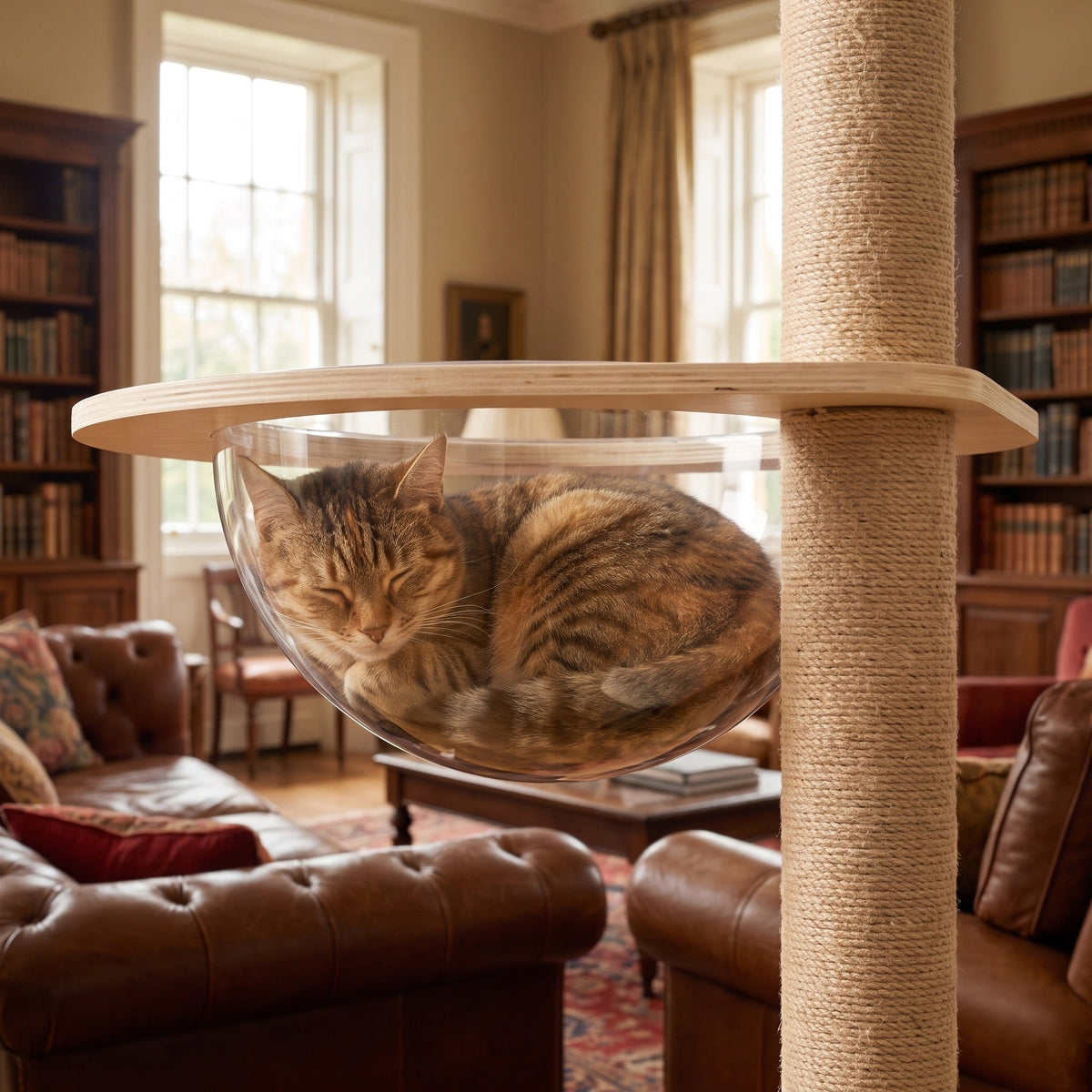 Walnut Modern Wood Cat Tree with Sisal Posts and Enclosed Box — view 3