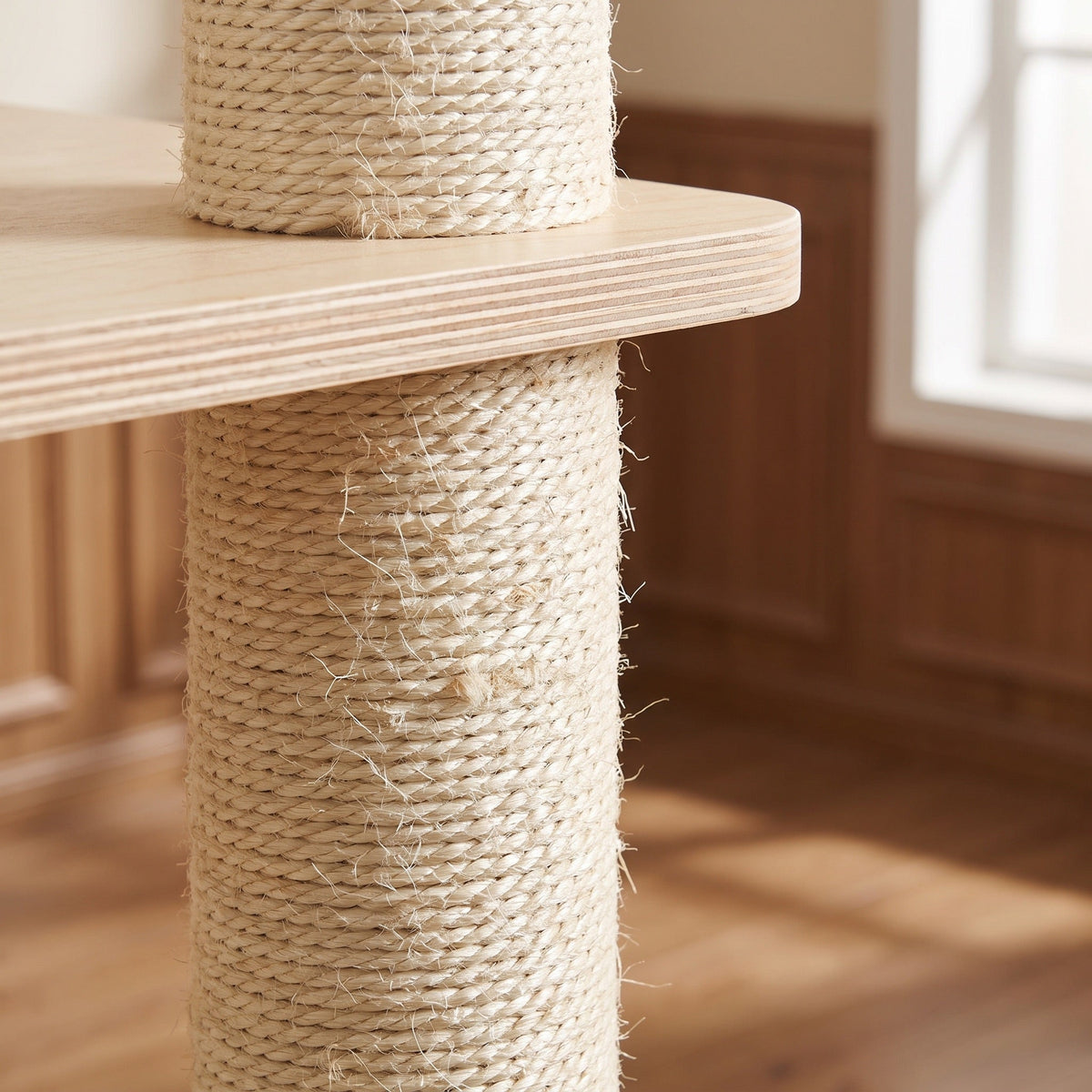 Walnut Modern Wood Cat Tree with Sisal Posts and Enclosed Box — view 4