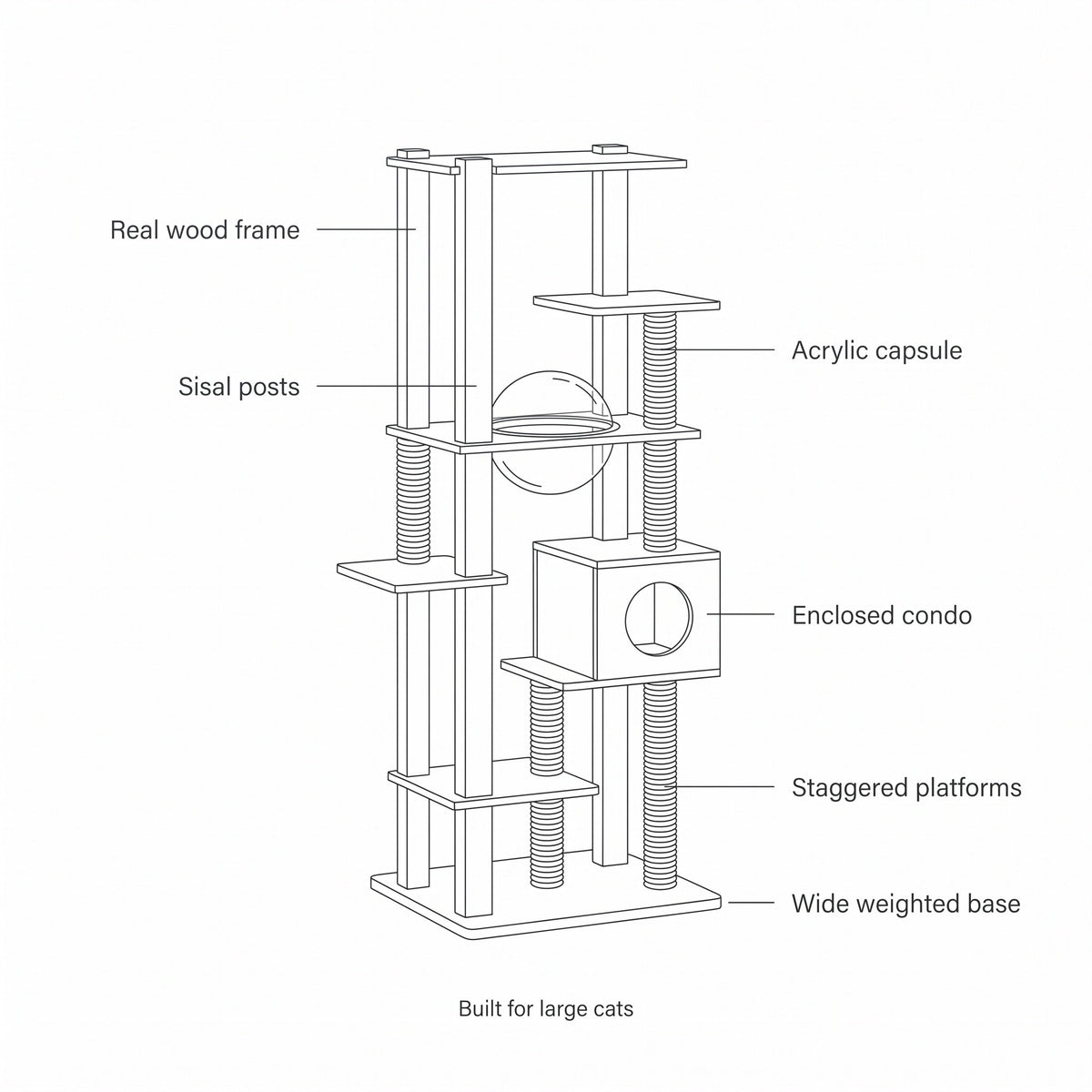 Walnut Modern Wood Cat Tree with Sisal Posts and Enclosed Box — view 5