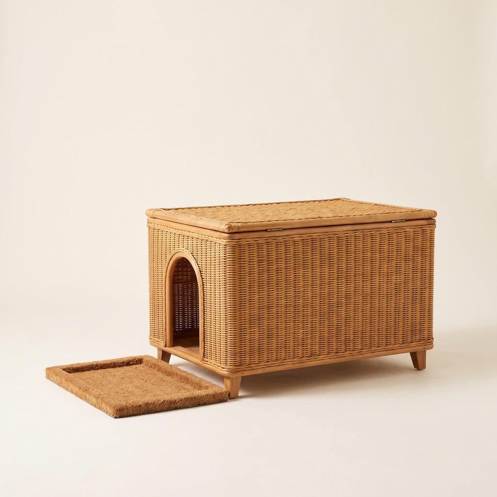 Wicker Rattan Litter Box Enclosure with Flip-Top Lid and Tall Doorway — view 2