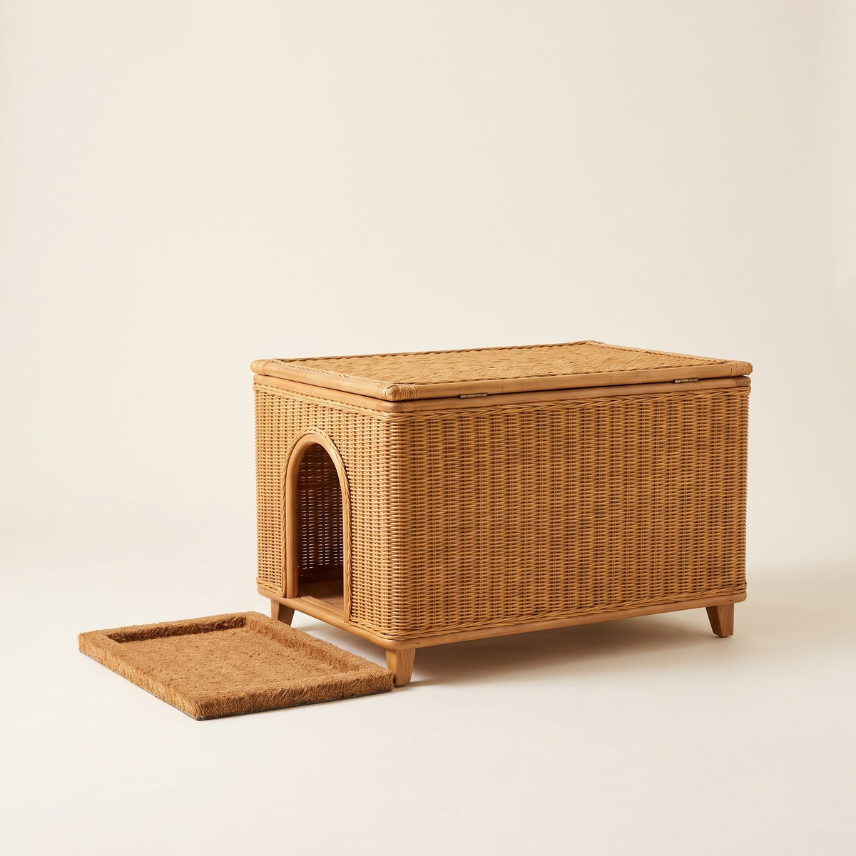 Wicker Rattan Litter Box Enclosure with Flip-Top Lid and Tall Doorway — view 2