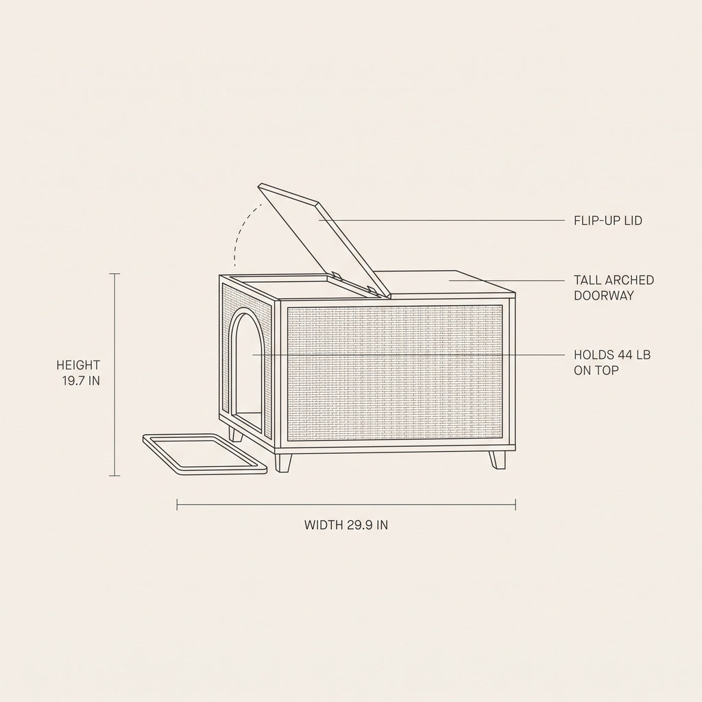 Wicker Rattan Litter Box Enclosure with Flip-Top Lid and Tall Doorway — view 5