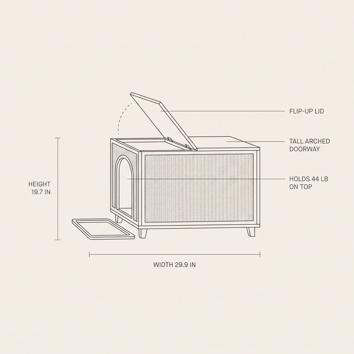 Wicker Rattan Litter Box Enclosure with Flip-Top Lid and Tall Doorway — view 5